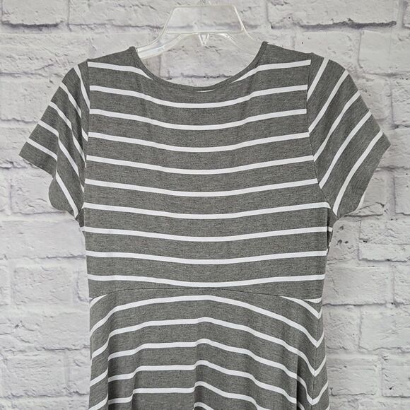Torrid Gray White Striped Surplice Dress Faux Wrap Skater Midi Lightweight Knit - Picture 8 of 11